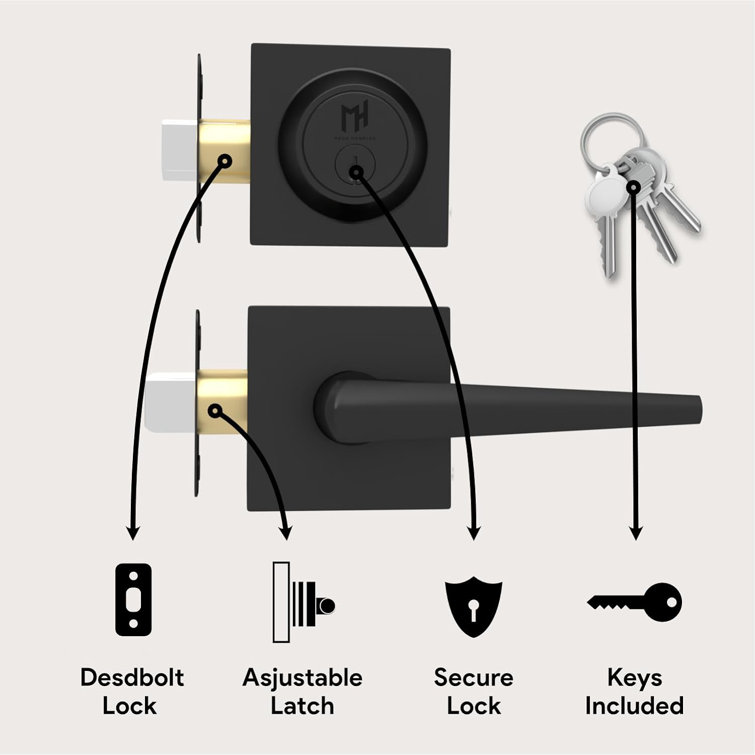 Matte Black Stainless Steel Lever Door Lock Handle Set