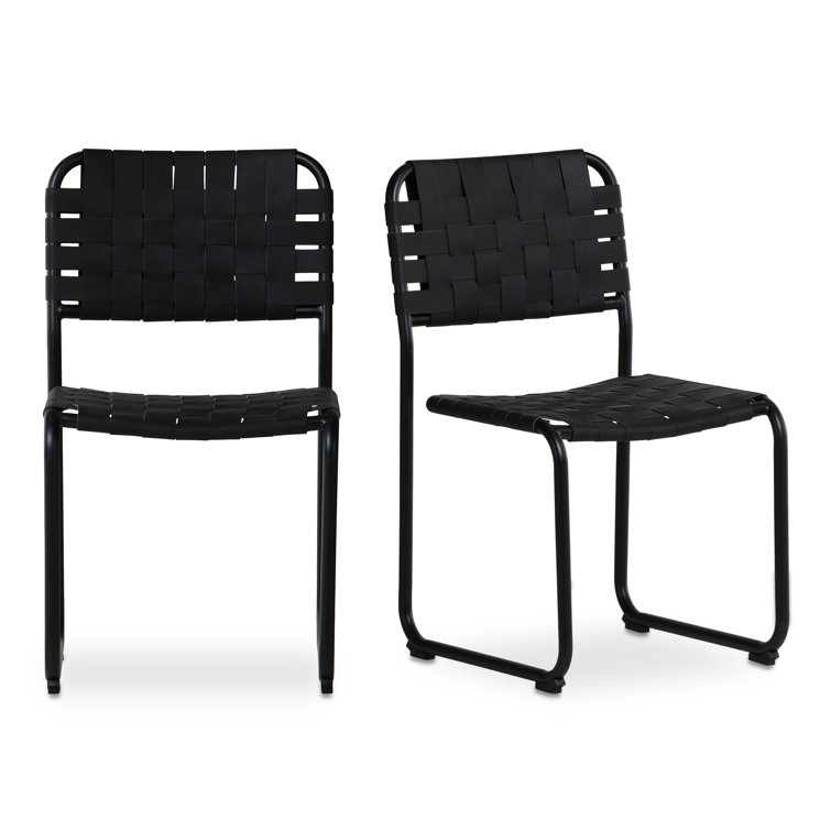 Bailee Black Genuine Leather and Iron Side Chair Set