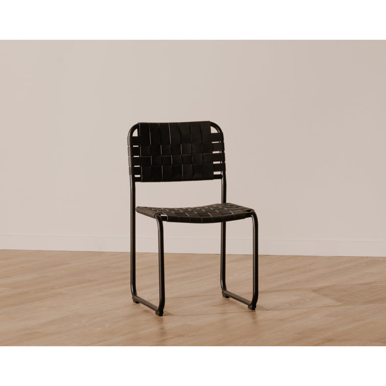 Bailee Black Genuine Leather and Iron Side Chair Set