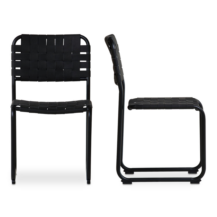 Bailee Black Genuine Leather and Iron Side Chair Set
