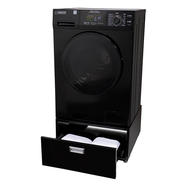 Black 1.62 cu. ft. Smart Electric All-in-One Washer Dryer with Pedestal