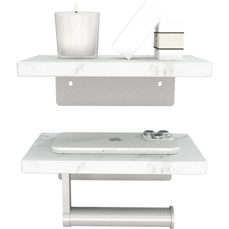Double Nickel Toilet Paper Holder with White Marble Shelves