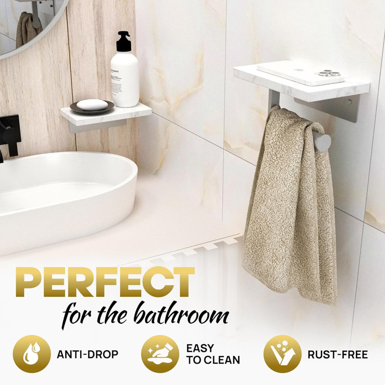 Double Nickel Toilet Paper Holder with White Marble Shelves