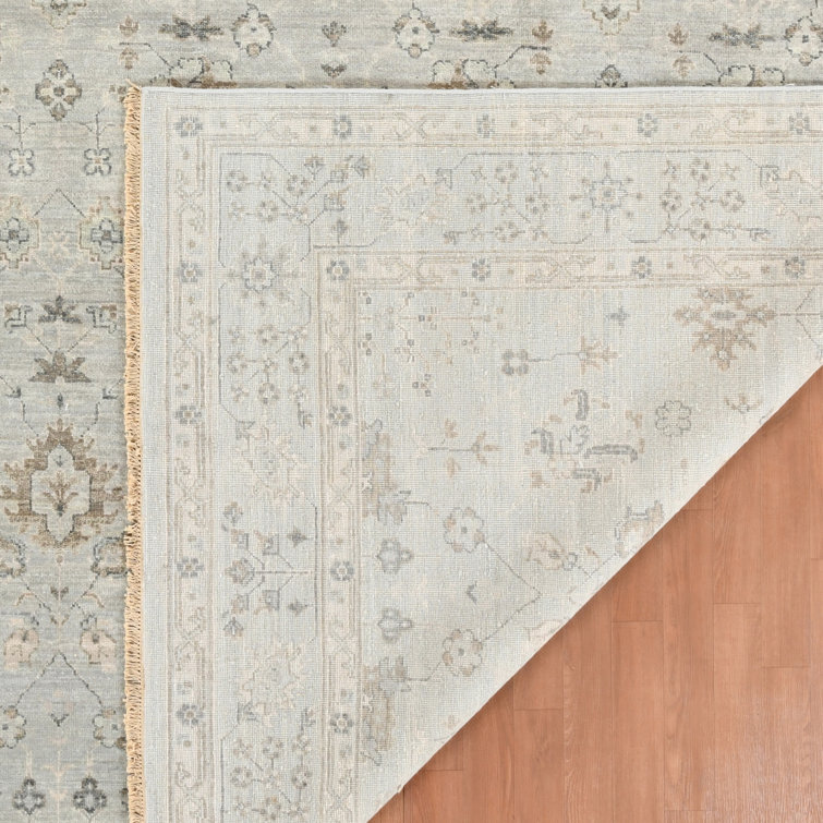 Hand-Knotted Blue Wool Fringed Area Rug, 14' x 10'
