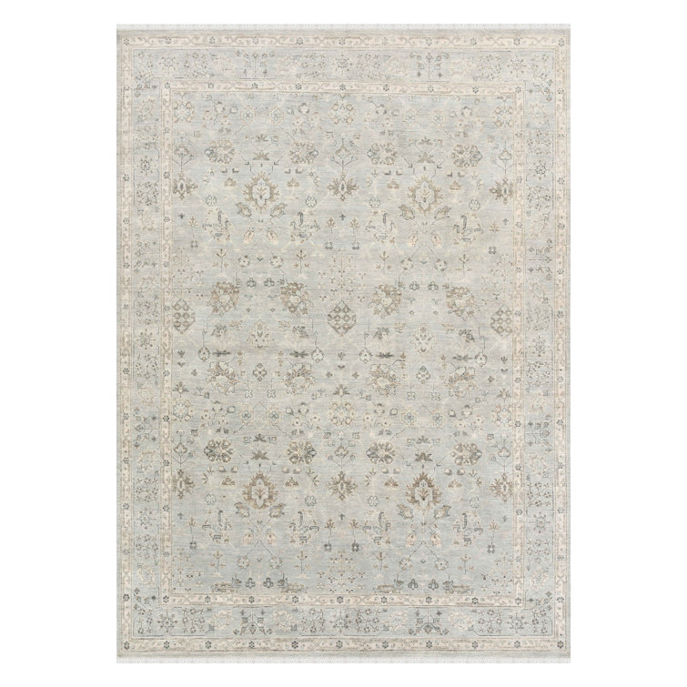 Hand-Knotted Blue Wool Fringed Area Rug, 14' x 10'