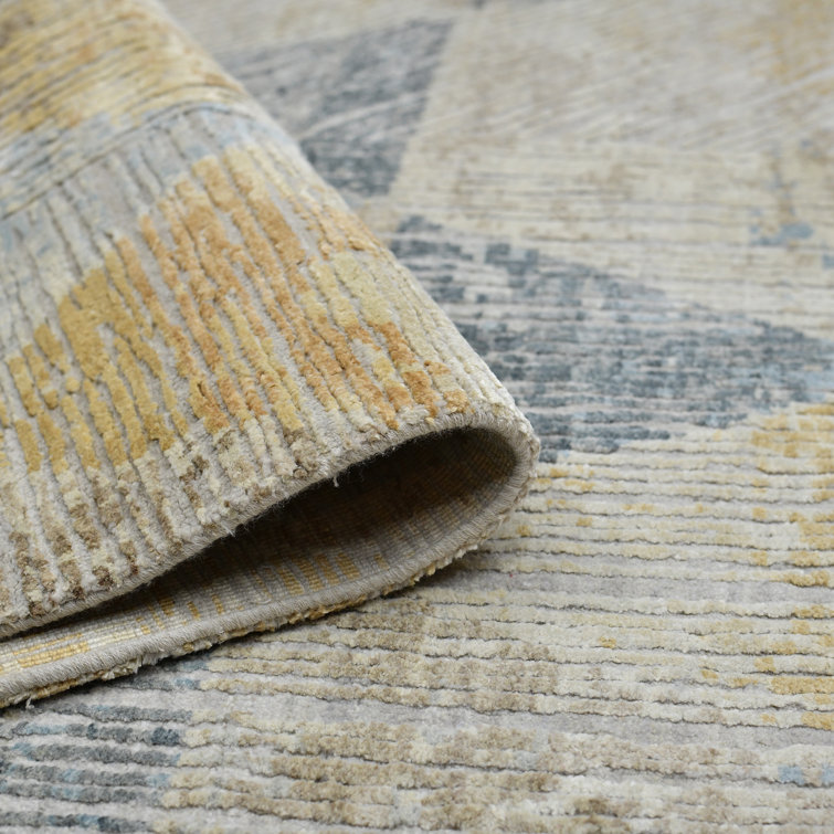 Ivory Silk-Wool Blend 2'x3' Hand-Knotted Geometric Area Rug