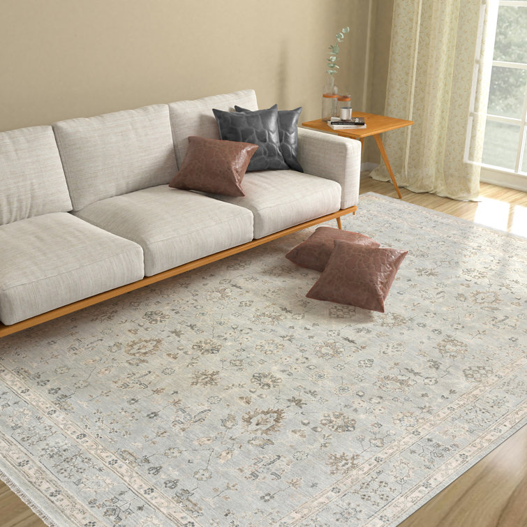 Hand-Knotted Blue Wool Fringed Area Rug, 14' x 10'