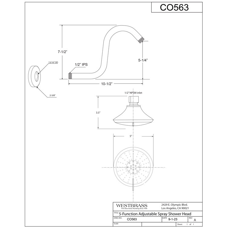 Chrome 5-Function Round Wall Mounted Shower Head