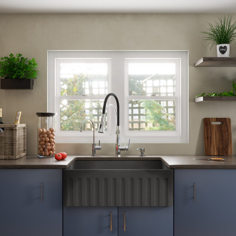 30'' Concrete Gray Fireclay Farmhouse Kitchen Sink
