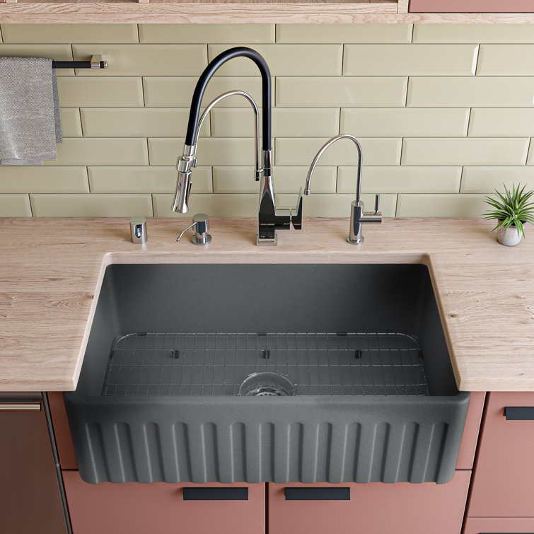 33'' Gray Matte Fireclay Farmhouse Kitchen Sink
