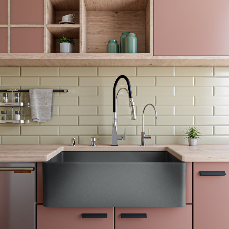 33'' Gray Matte Fireclay Farmhouse Kitchen Sink