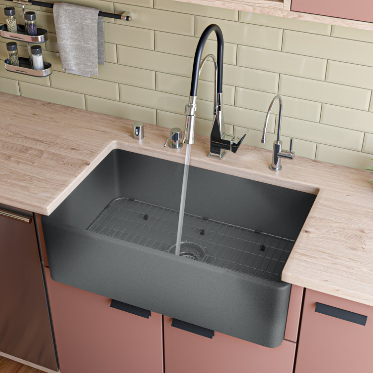 33'' Gray Matte Fireclay Farmhouse Kitchen Sink