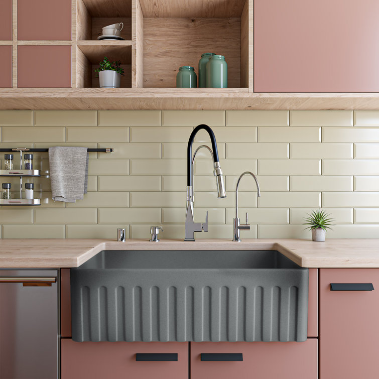33'' Gray Matte Fireclay Farmhouse Kitchen Sink