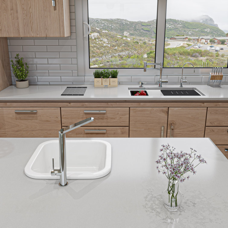 White Granite Composite Double Bowl Undermount Kitchen Sink