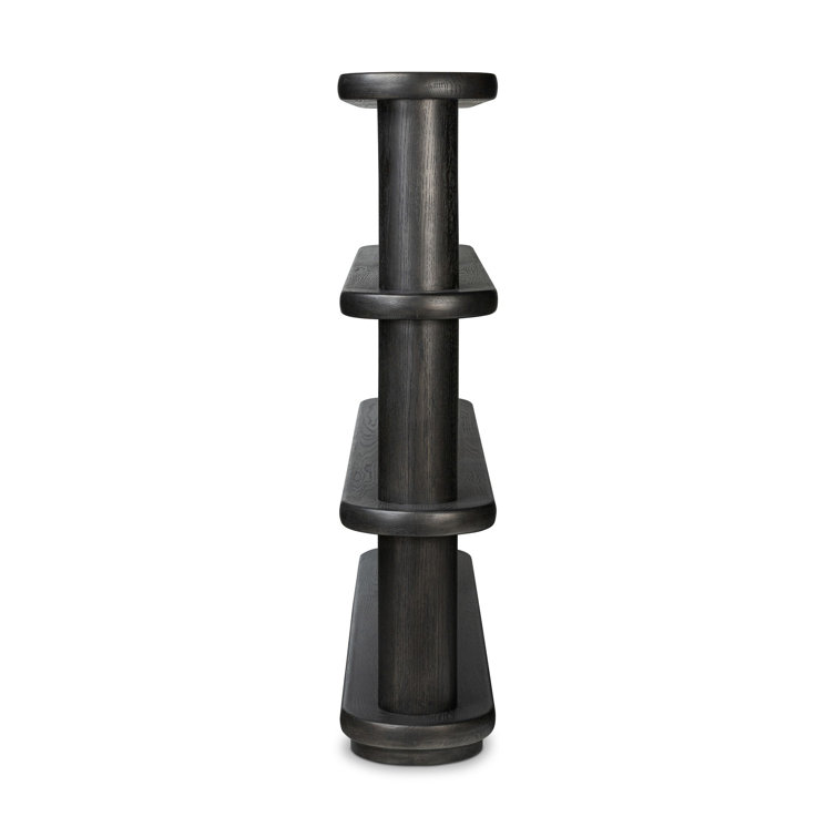 Ebony Oak Wide Geometric Bookcase with Cylindrical Pillars