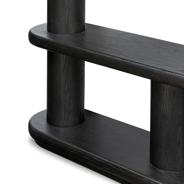 Ebony Oak Wide Geometric Bookcase with Cylindrical Pillars