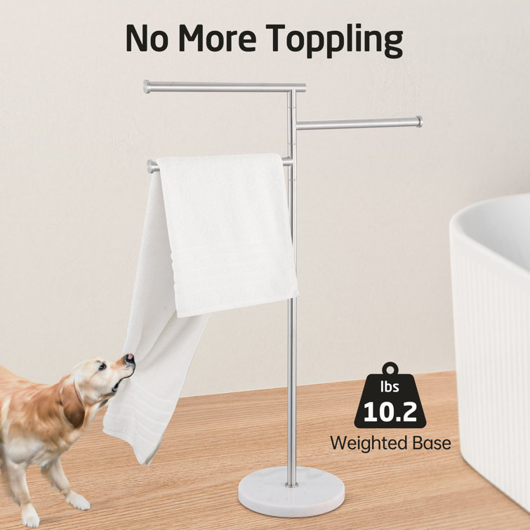 Brushed Silver Freestanding Towel Rack with Marble Base