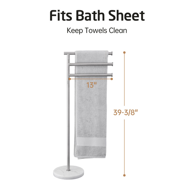 Brushed Silver Freestanding Towel Rack with Marble Base