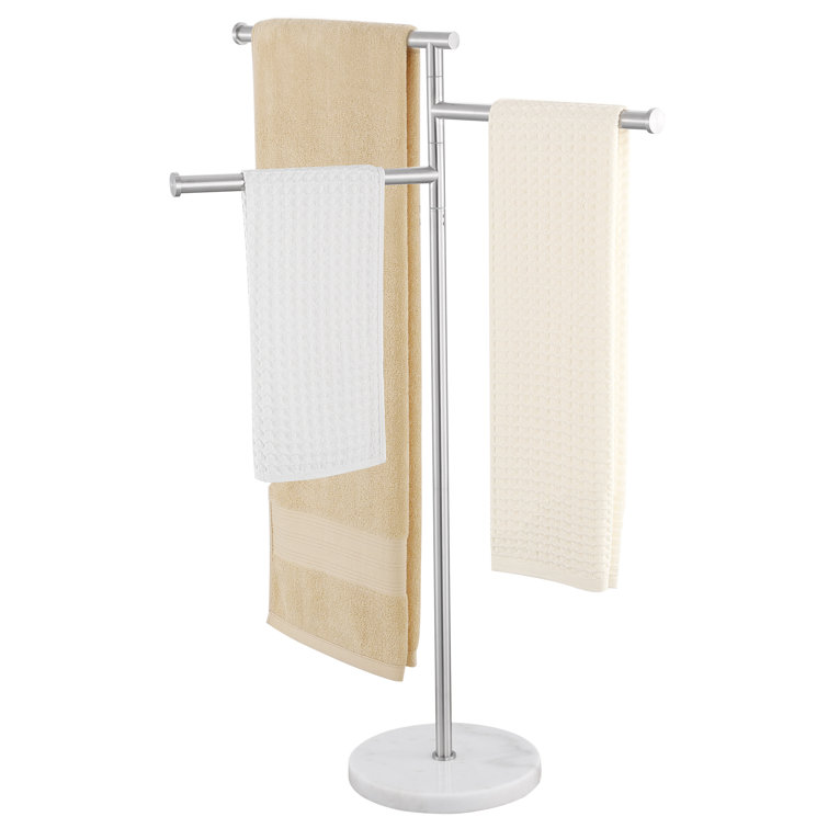 Brushed Silver Freestanding Towel Rack with Marble Base