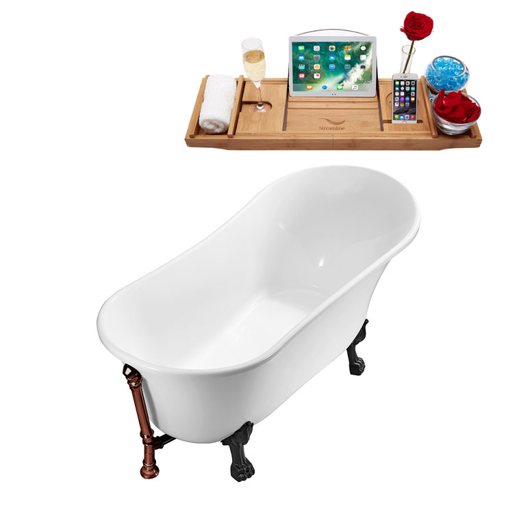63'' White Acrylic Clawfoot Soaking Bathtub with Matte Black Feet