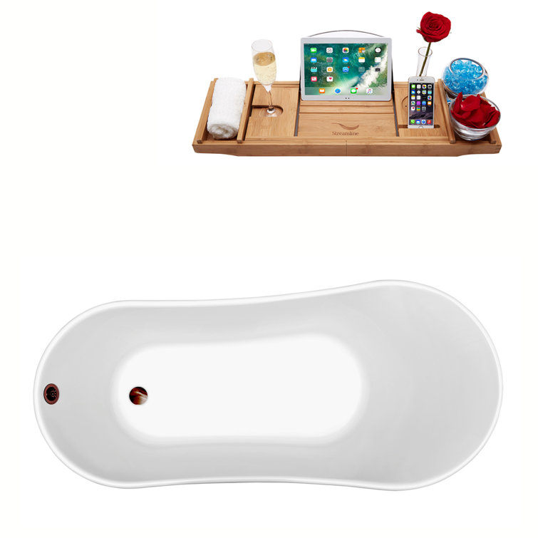 63'' White Acrylic Clawfoot Soaking Bathtub with Matte Black Feet