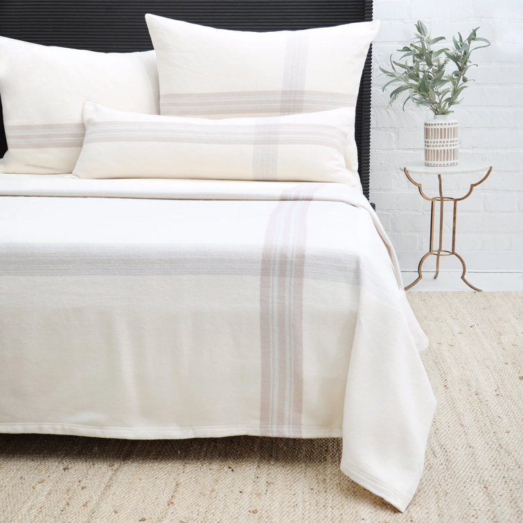 White Cotton Plaid Rectangular Lumbar Pillow