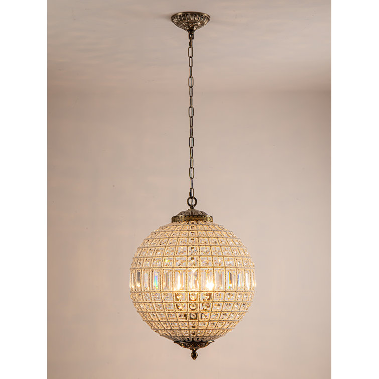 Antique Bronze Crystal Globe Pendant Light