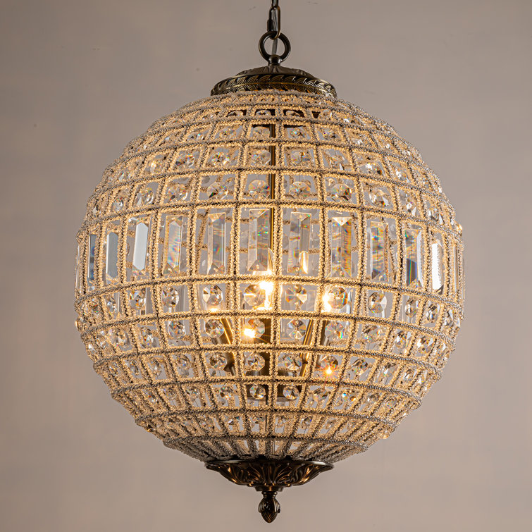 Antique Bronze Crystal Globe Pendant Light