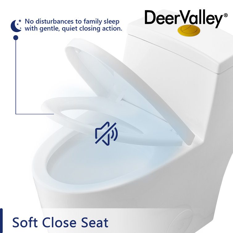 White and Gold Dual-Flush Elongated One-Piece Toilet