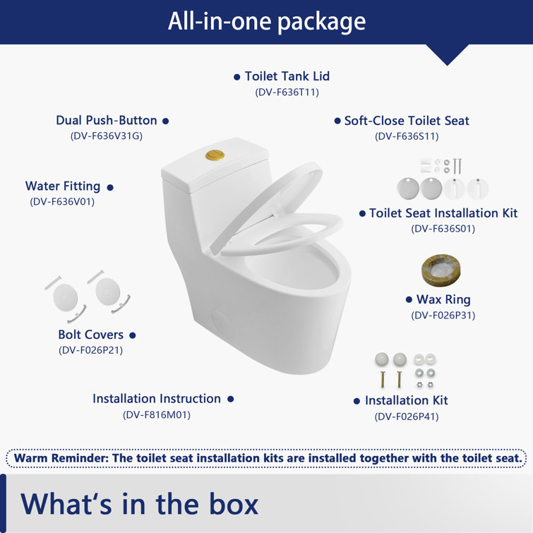 White and Gold Dual-Flush Elongated One-Piece Toilet