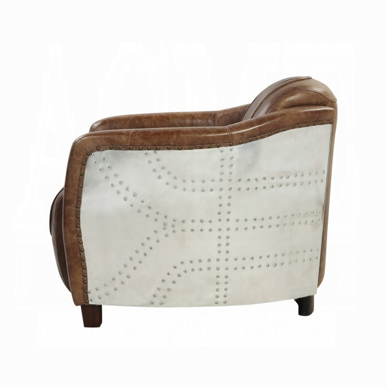 Retro Brown Top Grain Leather and Aluminum Accent Chair
