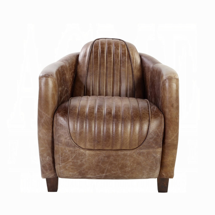 Retro Brown Top Grain Leather and Aluminum Accent Chair