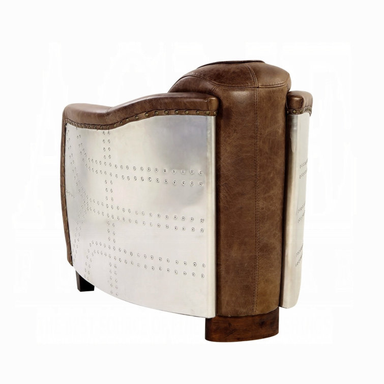 Retro Brown Top Grain Leather and Aluminum Accent Chair