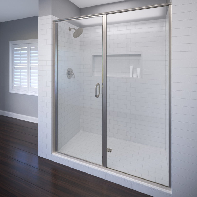 Infinity 46" Brushed Nickel Semi-Frameless Hinged Shower Door with Clear Glass