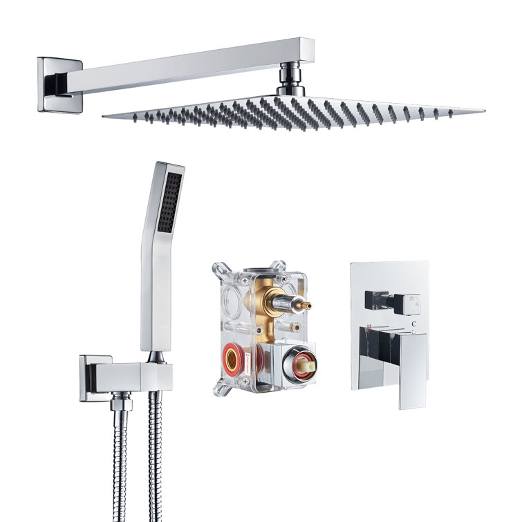 Chrome Square Multi-Head Rain Shower System with Handheld