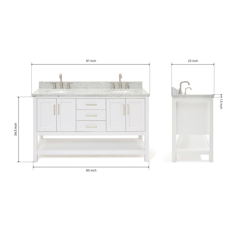 Magnolia 61" White Double Sink Bathroom Vanity with Marble Top