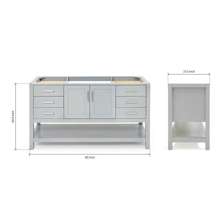 Gray Solid Wood 60'' Single Freestanding Bathroom Vanity