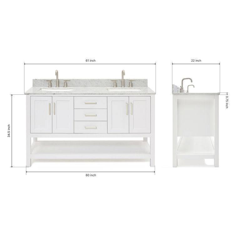 Magnolia 61" White Double Basin Freestanding Vanity with Carrara Top