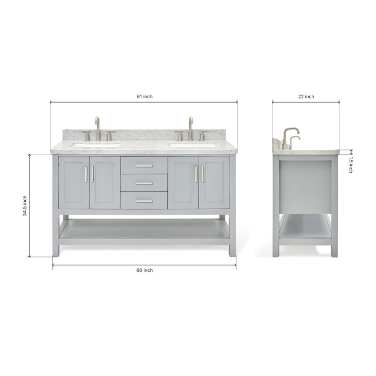 Gray Double Freestanding Vanity with Carrara White Top