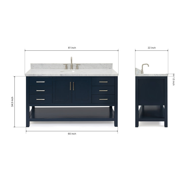 Magnolia Midnight Blue 61" Single Sink Vanity with Marble Top