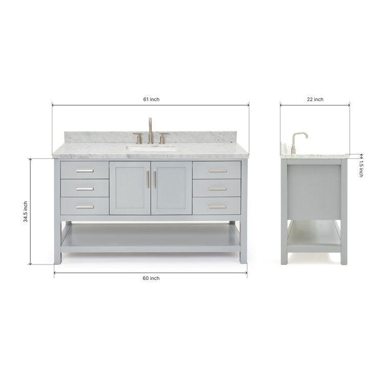 Magnolia 61" Gray Freestanding Double Basin Vanity with Carrara White Top
