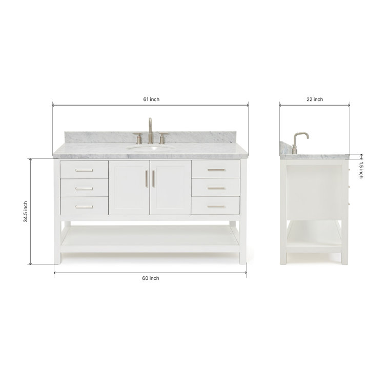 Magnolia 61" White Marble Top Freestanding Bathroom Vanity
