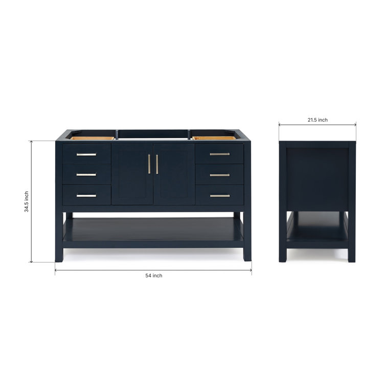 Midnight Blue Solid Wood Single Bathroom Vanity Base, 54"