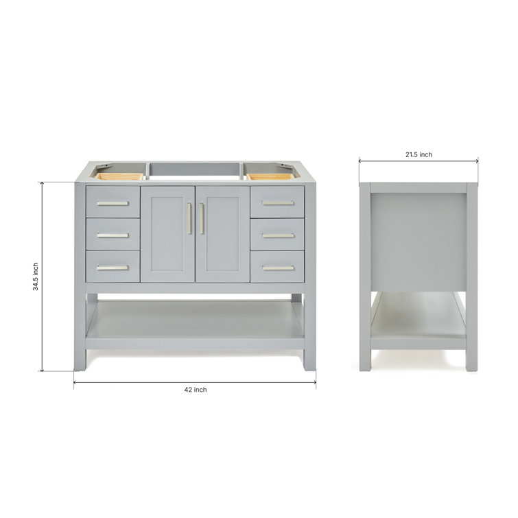 Gray Solid Wood 42'' Single Freestanding Bathroom Vanity Base