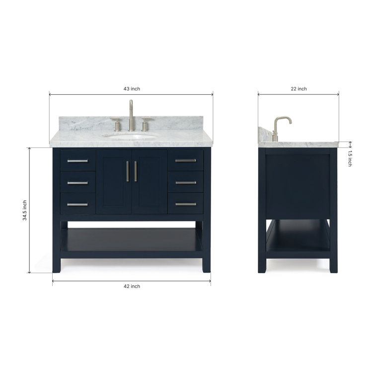 Magnolia 43" Midnight Blue Single Basin Vanity with Carrara White Top