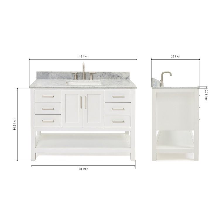 Magnolia 49" White Solid Wood Bathroom Vanity with Marble Top