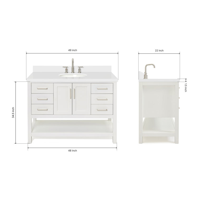 Magnolia 49" White Solid Wood Single Bathroom Vanity with Quartz Top