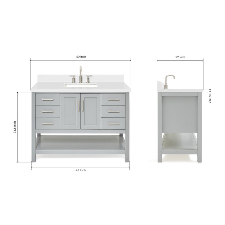 Gray Solid Wood Bath Vanity with White Quartz Top