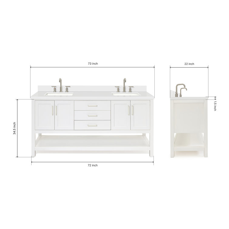 Magnolia 73" White Quartz Double Sink Freestanding Vanity