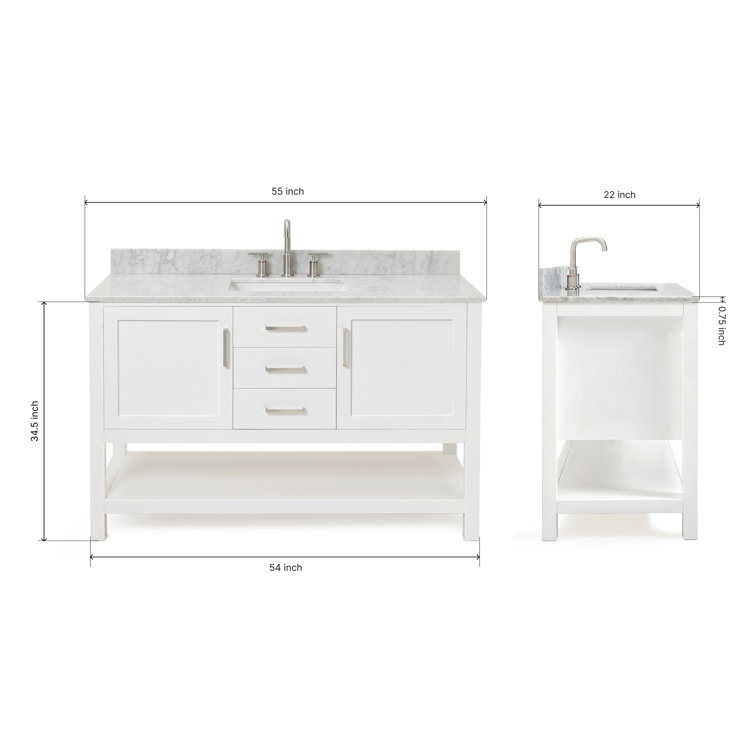 Bayhill 55'' White Solid Wood Freestanding Vanity